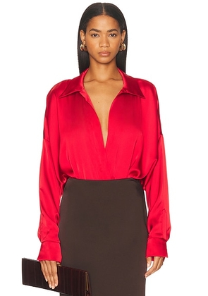 Norma Kamali Super Oversized Boyfriend Shirt Bodysuit in Tiger Red - Red. Size XS (also in ).