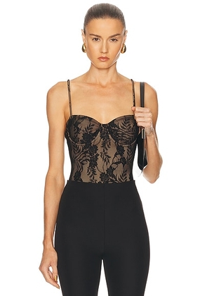Norma Kamali Underwire Mio Bodysuit in Black Stretch Lace & Nude - Black. Size M (also in XS, S, L).