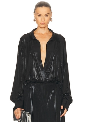 Norma Kamali Super Oversized Boyfriend Shirt Bodysuit in Black - Black. Size XS (also in S, L).
