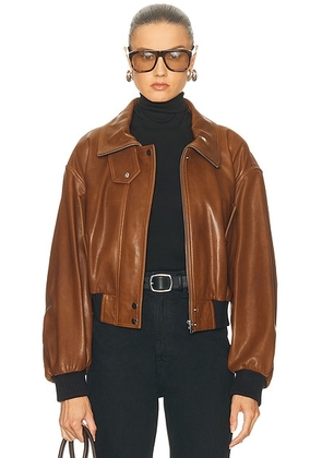 NOUR HAMMOUR Briar Cropped Bomber Jacket in Praline Patina - Brown. Size M (also in L).