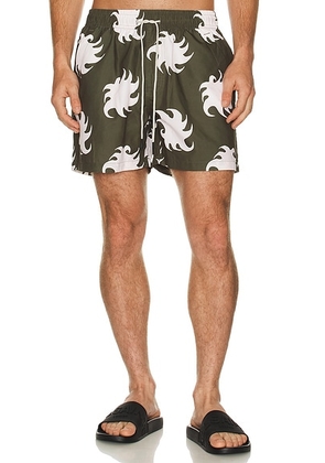 OAS Pine Ember Swim Shorts in Green - Olive. Size XL/1X (also in L, S).