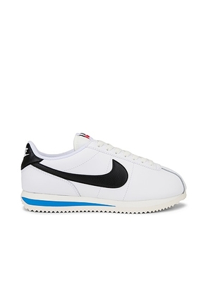 Nike Cortez Leather Sneaker in White  Black  Lt Photo Blue  & Sail - White. Size 5.5 (also in 5, 6, 6.5, 8).