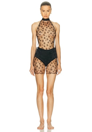 Kiki de Montparnasse All Over Lace Halter Mini Slip Dress in Black - Black. Size M (also in S, L).