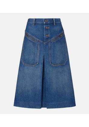 Chloe Pleated denim midi skirt