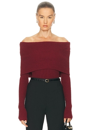 L'Academie by Marianna Namir Off Shoulder Sweater in Oxblood - Burgundy. Size S (also in XS, M, L).