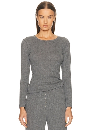 LESET Pointelle Slim Fit Long Sleeve Top in Granite - Grey. Size XS (also in L).