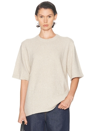 Loulou de Saison Raven Short Sleeve Sweater in Stone Melange - Beige. Size M (also in L).