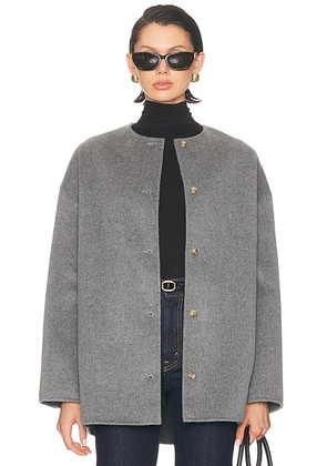 Loulou de Saison Dunne Single Breasted Coat in Grey Melange - Grey. Size 42 (also in 38).