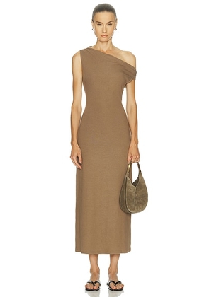 LESET Lauren Ruched Asymmetrical Shoulder Dress in Walnut - Brown. Size XS (also in M).