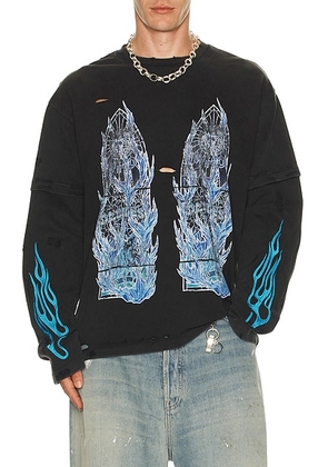 Who Decides War by Ev Bravado Flame Glass Double Jersey in Coal - Black. Size M (also in S, L, XXL/2X).