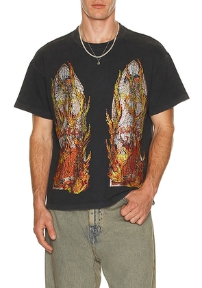 Who Decides War by Ev Bravado Rhinestone Flame Glass Jersey Tee in Coal - Black. Size S (also in L, XL/1X, XXL/2X).