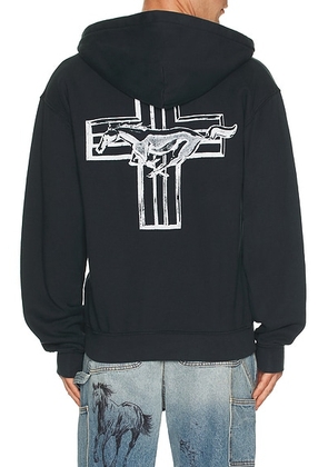 ONE OF THESE DAYS Mustang Cross Zip Up Hoodie in Washed Black - Black. Size M (also in S, L, XL/1X).