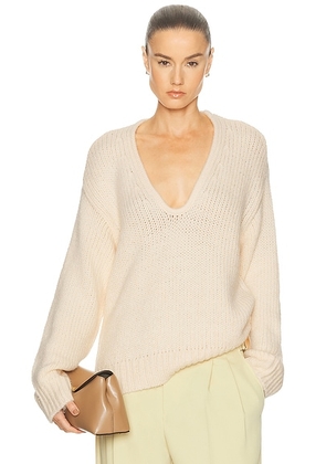L'Academie By Marianna Kindall V Neck Sweater in Oat - Beige. Size L (also in XS, XXS, S, M).