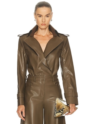 Norma Kamali Double Breasted Trench Bodysuit in Bark - Olive. Size M (also in XS, S, L, XL).
