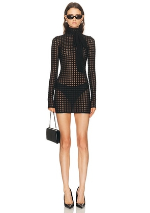 LaQuan Smith Cross Grain Pussybow Dress in Black - Black. Size L (also in M).