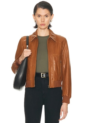 NILI LOTAN Sue Leather Bomber Jacket in Cognac - Cognac. Size M (also in XS, S, L).