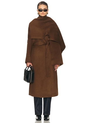 NICHOLAS Candice Scarf Double Wool Long Coat in Cacao - Chocolate. Size S (also in XS).