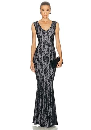 Norma Kamali Grace Fishtail Gown in Black Stretch Lace & White - Black. Size M (also in XS, S, L).