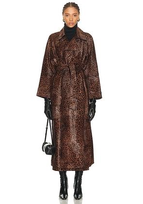 NOUR HAMMOUR Althea Pony Hair Trench Coat in Deep Leopard - Brown. Size S (also in M, XS).