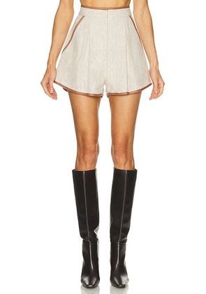 MATTHEW BRUCH Bound Pleated Short in Oatmeal Linen - Cream. Size 4 (also in 6, 8).