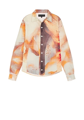 Who Decides War by Ev Bravado Hollow Glass Sunfire Button Up Shirt in Multi - Orange. Size M (also in L, XL).