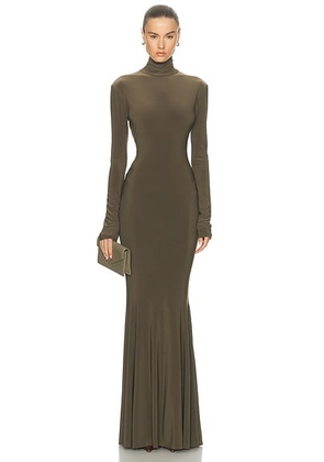 Norma Kamali for FWRD Long Sleeve Turtleneck Fishtail Gown in Bark - Neutral. Size M (also in XS, S, L).