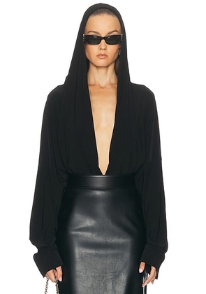 Norma Kamali Hooded Super Oversized Boyfriend Shirt Bodysuit in Black - Black. Size L (also in ).