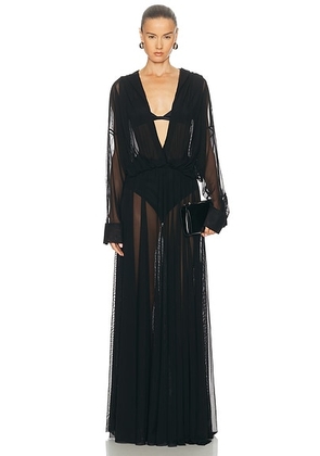 Norma Kamali Hooded Super Oversized Boyfriend Shirt Flared Gown in Black - Black. Size L (also in XS, S, M).