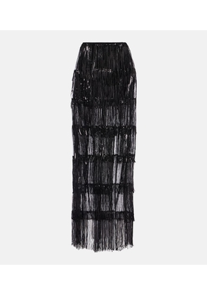 Nina Ricci Fringed sequined tulle maxi skirt