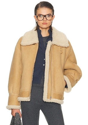 NOUR HAMMOUR Portia Modern Shearling Aviator Jacket in Biscuit - Brown. Size M (also in XL, XS).