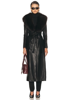 NOUR HAMMOUR Dakota Glamorous Leather Coat in Black Espresso - Black. Size 36 (also in 34, 40).