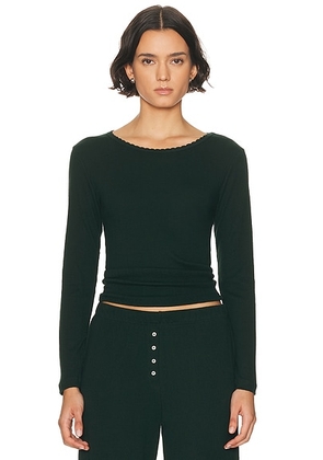 LESET Pointelle Slim Fit Long Sleeve Top in Forest - Dark Green. Size M (also in XS, S, L).