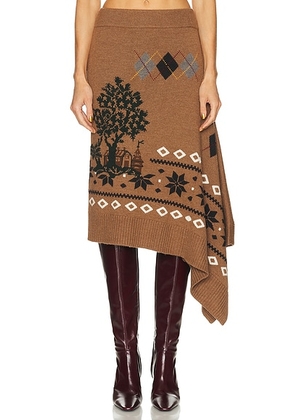 Monse Mixed Fair Isle Midi Skirt in Khaki - Brown. Size XS-S (also in M-L).