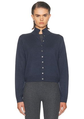 LESET James Mock Neck Cardigan in Marine Melange - Navy. Size M (also in XS, S, L).
