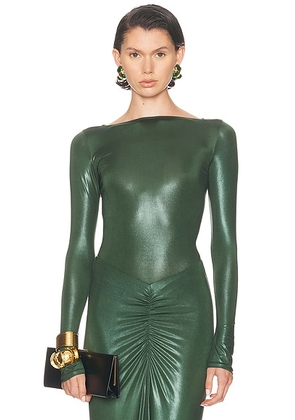 Lapointe Coated Jersey Boatneck Bodysuit in Forest - Dark Green. Size XS (also in L).