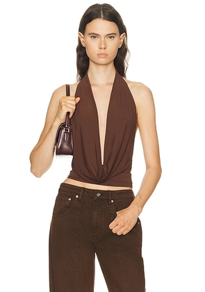 Mimchik Nico Cowl Halter Top in Chocolate - Chocolate. Size 4 (also in 0, 2, 6, 8).