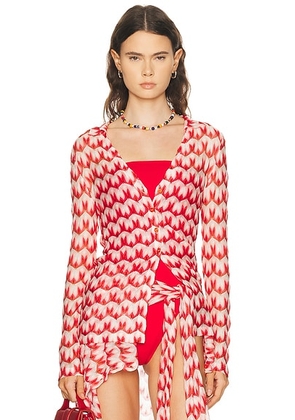 Missoni Button Up Top in Multi Red & Pink - Red. Size 36 (also in 42).
