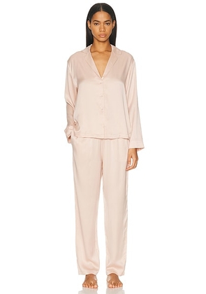LUNYA Washable Silk Long Sleeve Pant Set in Delicate Pink - Pink. Size M (also in XS, S, L).