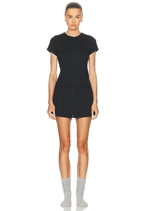 LUNYA Soft Modal Rib Tee Short Pajama Set in Immersed Black - Black. Size M (also in XS, S, L).