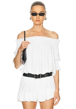 Norma Kamali Short Sleeve Peasant Bodysuit in Snow White - White. Size M (also in XS, S, L).