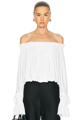 Norma Kamali Long Sleeve Peasant Bodysuit in Snow White - White. Size M (also in XS, S, L).