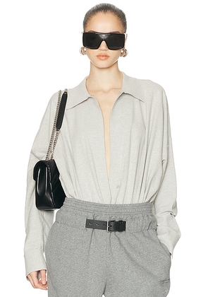 Norma Kamali Super Oversized Boyfriend Shirt Bodysuit in Light Heather Grey - Grey. Size M (also in XS, S, L).
