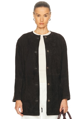 Loulou de Saison Waren Oval Shaped Suede Coat in Dark Brown - Chocolate. Size 38 (also in 34, 40, 42).