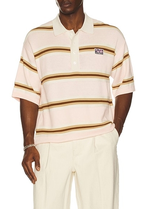 Nahmias Knit Striped Polo in Soft Pink Stripe - Pink. Size M (also in S, XL/1X, XXL/2X).