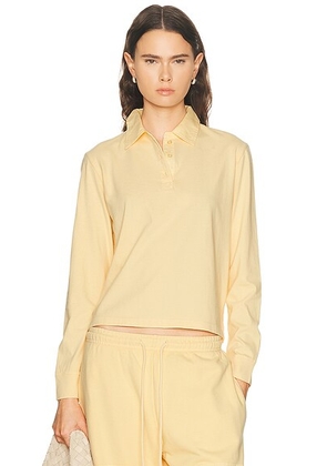 LESET Margo Long Sleeve Polo in Butter - Lemon. Size L (also in XS, S, M).