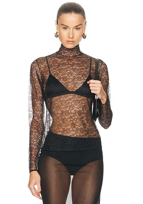 Kiki de Montparnasse Petite Fleur Long Sleeve Turtleneck Top in Black - Black. Size M (also in XS, S, L).