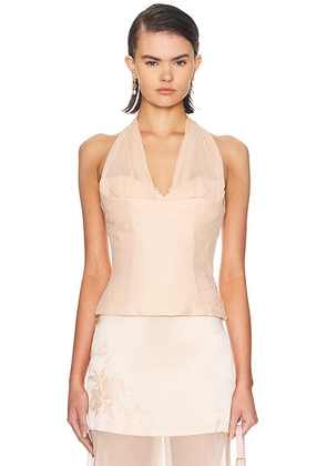 Mirror Palais Matte Silk Chiffon Top in Honey - Blush. Size S (also in XS).