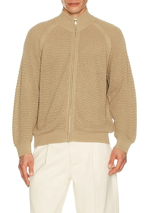 Le17Septembre Open Knit Zip Up Cardigan in Beige - Brown. Size 46 (also in 48).
