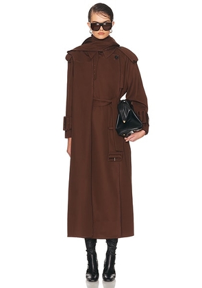 Mimchik Hooded Scarf Trench Coat in Chocolate - Chocolate. Size M (also in L).