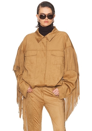 Norma Kamali Fringe Oversized Jacket in Camel - Brown. Size M (also in L, S, XS).